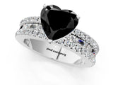 White gold Fancy Black Heart Cut Diamond Solitaire Ring with Pavé and Channel Set Band_1