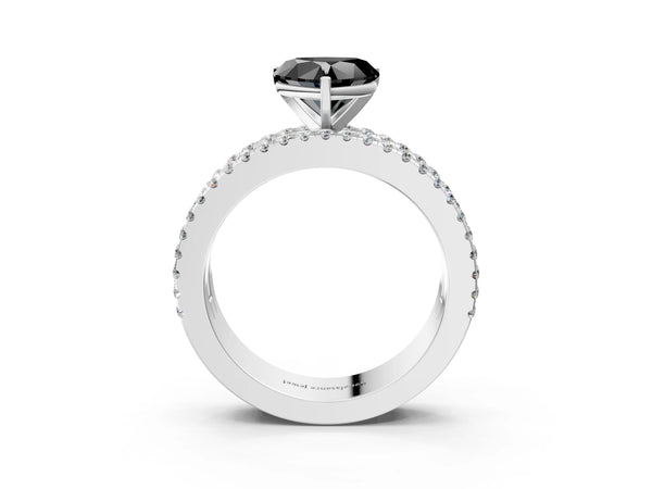 Platinum Heart-Shaped Pave and Baguette Engagement Ring Setting for Black Center