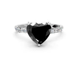 White gold Fancy Black Heart Cut Diamond Solitaire Ring with Pave Band and Four Prong Setting_24