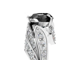 White gold Fancy Black Heart Cut Diamond Solitaire Ring with Prong Setting and Twisted Pavé Band_17