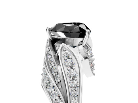 White gold Fancy Black Heart Cut Diamond Solitaire Ring with Prong Setting and Twisted Pavé Band_17