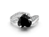 White gold Fancy Black Heart Cut Diamond Solitaire Ring with Prong Setting and Twisted Pavé Band_24