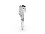 White gold Fancy Black Heart Cut Diamond Solitaire Ring with Prong Setting and Twisted Pavé Band_26