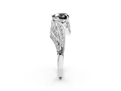 White gold Fancy Black Heart Cut Diamond Solitaire Ring with Prong Setting and Twisted Pavé Band_26