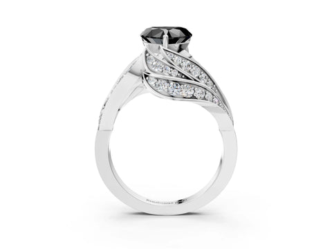 White gold Fancy Black Heart Cut Diamond Solitaire Ring with Prong Setting and Twisted Pavé Band_27