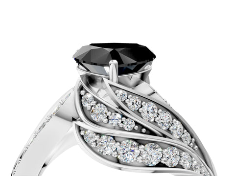 White gold Fancy Black Heart Cut Diamond Solitaire Ring with Prong Setting and Twisted Pavé Band_28
