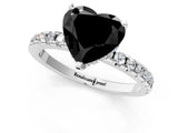 White gold Fancy Black Heart Cut Diamond Solitaire Ring with Round  Pavé Band and Four-Prong Setting_61