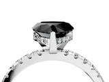 White gold Fancy Black Heart Cut Diamond Solitaire Ring with Round  Pavé Band and Four-Prong Setting_64