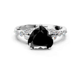 White gold Fancy Black Heart Cut Diamond Solitaire Ring with Side Stones and Four-Prong Setting_36