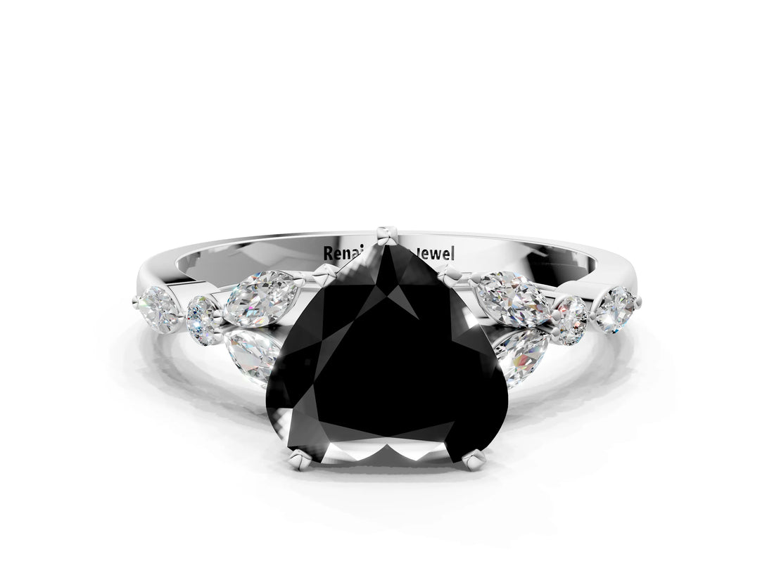 White gold Fancy Black Heart Cut Diamond Solitaire Ring with Side Stones and Four-Prong Setting_36