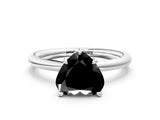 White gold Fancy Black Heart Cut Diamond Solitaire Ring with Thin Band and Four-Prong Setting