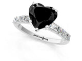 White gold Fancy Black Heart Cut Diamond Solitaire with Side Baguettes and Channel Set Band_1