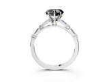 White gold Fancy Black Heart Cut Diamond Solitaire with Side Baguettes and Channel Set Band_3