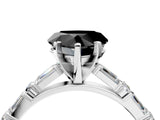 White gold Fancy Black Heart Cut Diamond Solitaire with Side Baguettes and Channel Set Band_4