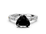 White gold Fancy Black Heart Cut Diamond Solitaire with Side Baguettes and Channel Set Band
