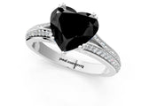White gold Fancy Black Heart Cut Diamond Split Shank Engagement Ring with Pavé Band_1