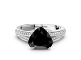 White gold Fancy Black Heart Cut Diamond Split Shank Engagement Ring with Pavé Band