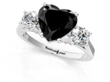 White gold Fancy Black Heart Cut Diamond Three-Stone Engagement Ring with Prong Setting and Pavé Band_1