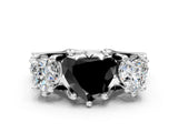 White gold Fancy Black Heart Cut Diamond Three-Stone Ring with Channel Set Band and Four-Prong Setting_24