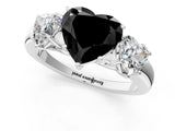 White gold Fancy Black Heart Cut Diamond Three-Stone Ring with Four-Prong Setting and Classic Band_1