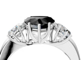 White gold Fancy Black Heart Cut Diamond Three-Stone Ring with Four-Prong Setting and Classic Band_4