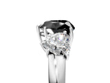 White gold Fancy Black Heart Cut Diamond Three-Stone Ring with Four-Prong Setting and Classic Band_5