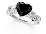 White gold Fancy Black Heart Cut Diamond Three-Stone Ring with Pavé Split Shank and Four-Prong Setting_1