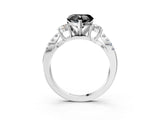 White gold Fancy Black Heart Cut Diamond Three-Stone Ring with Pavé Split Shank and Four-Prong Setting_3