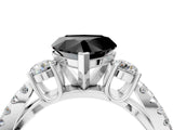 White gold Fancy Black Heart Cut Diamond Three-Stone Ring with Pavé Split Shank and Four-Prong Setting_4