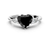 White gold Fancy Black Heart Cut Diamond Three-Stone Ring with Pear  Side Stones and Prong Setting_78