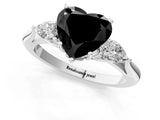 White gold Fancy Black Heart Cut Diamond Three-Stone Ring with Pear  Side Stones and Prong Setting_79