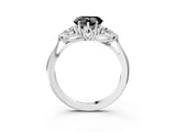 White gold Fancy Black Heart Cut Diamond Three-Stone Ring with Pear  Side Stones and Prong Setting_81
