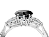 White gold Fancy Black Heart Cut Diamond Three-Stone Ring with Pear  Side Stones and Prong Setting_82