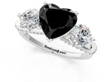 White gold Fancy Black Heart Cut Diamond Three-Stone Ring with Prong Setting and Pavé Band_1