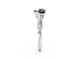 White gold Fancy Black Heart Cut Diamond Three-Stone Ring with Prong Setting and Pavé Band_2