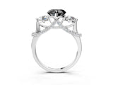 White gold Fancy Black Heart Cut Diamond Three-Stone Ring with Prong Setting and Pavé Band_3