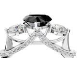 White gold Fancy Black Heart Cut Diamond Three-Stone Ring with Prong Setting and Pavé Band_4