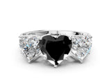 White gold Fancy Black Heart Cut Diamond Three-Stone Ring with Prong Setting and Textured Band_12