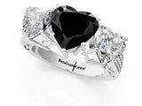 White gold Fancy Black Heart Cut Diamond Three-Stone Ring with Prong Setting and Textured Band_13