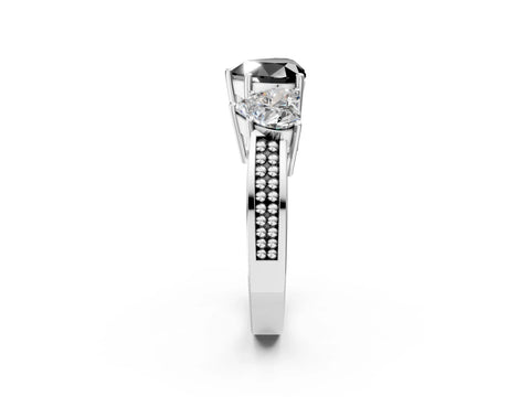 White gold Fancy Black Heart Cut Diamond Three-Stone Ring with Prong Setting and Textured Band_14