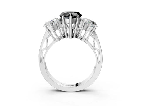 White gold Fancy Black Heart Cut Diamond Three-Stone Ring with Prong Setting and Textured Band_15