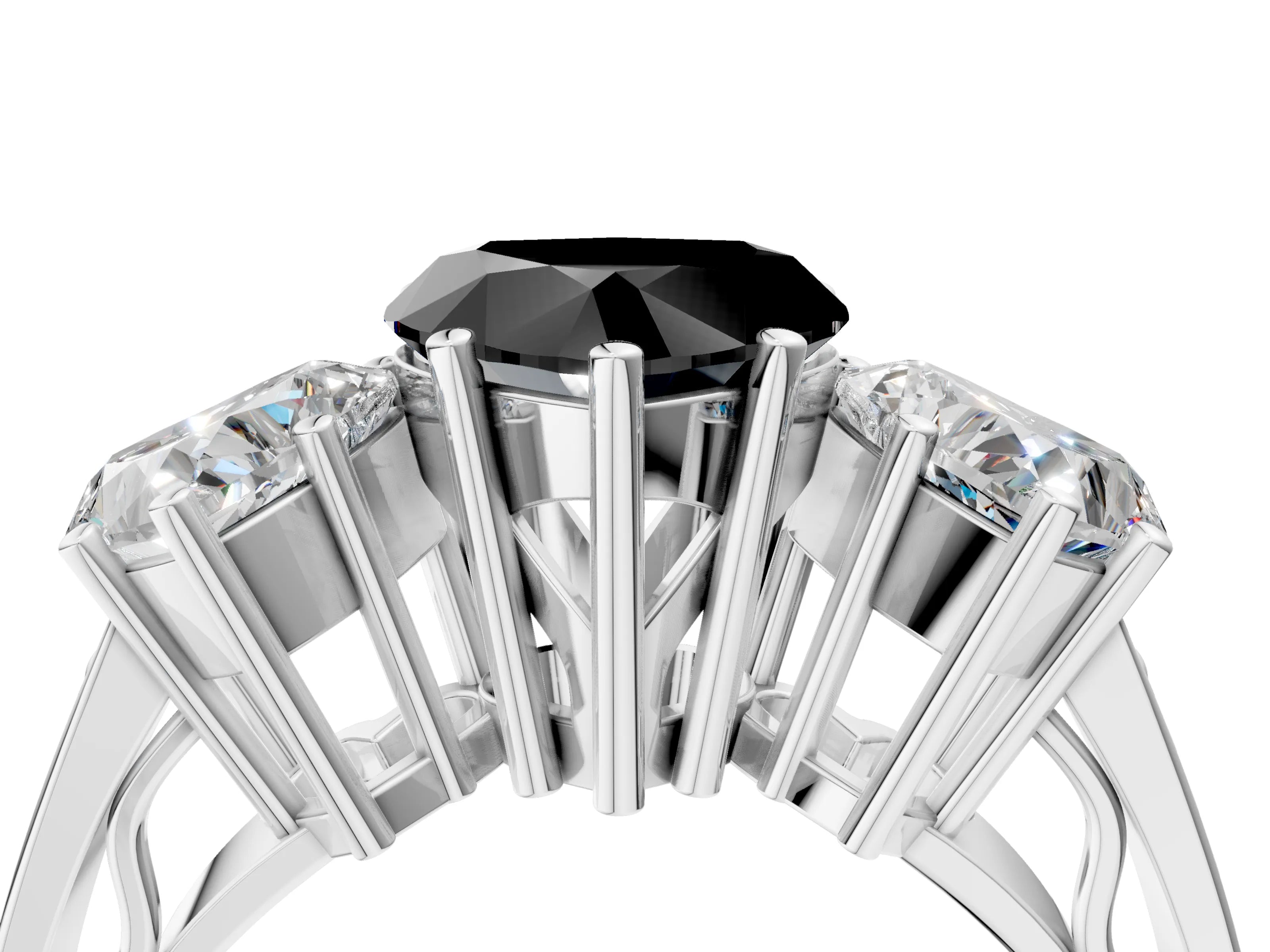 White gold Fancy Black Heart Cut Diamond Three-Stone Ring with Prong Setting and Textured Band_16