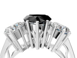 White gold Fancy Black Heart Cut Diamond Three-Stone Ring with Prong Setting and Textured Band_16