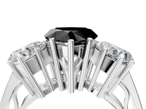 White gold Fancy Black Heart Cut Diamond Three-Stone Ring with Prong Setting and Textured Band_16