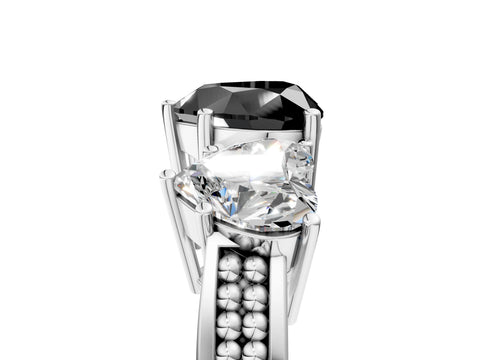 White gold Fancy Black Heart Cut Diamond Three-Stone Ring with Prong Setting and Textured Band_17