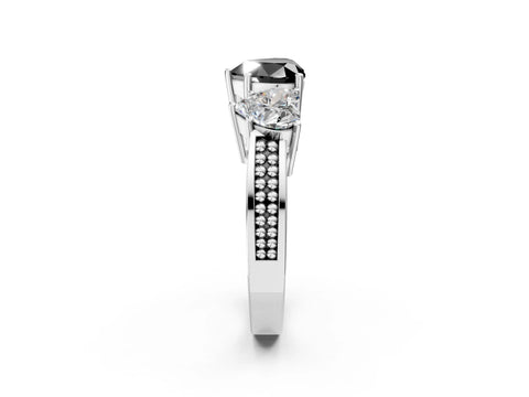 White gold Fancy Black Heart Cut Diamond Three-Stone Ring with Prong Setting and Textured Band_2