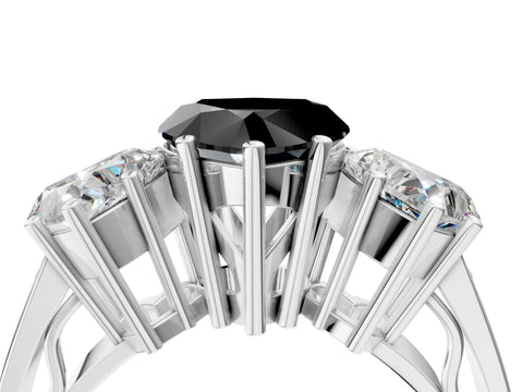 White gold Fancy Black Heart Cut Diamond Three-Stone Ring with Prong Setting and Textured Band_4