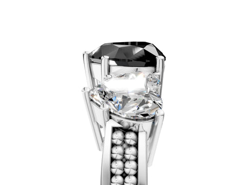 White gold Fancy Black Heart Cut Diamond Three-Stone Ring with Prong Setting and Textured Band_5