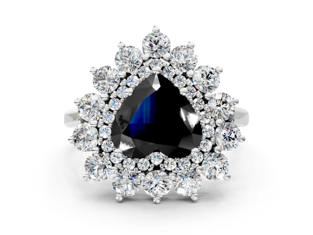White gold Fancy Black Heart Cut Halo Cluster Diamond Ring with Pave Band and Four-Prong Setting_12