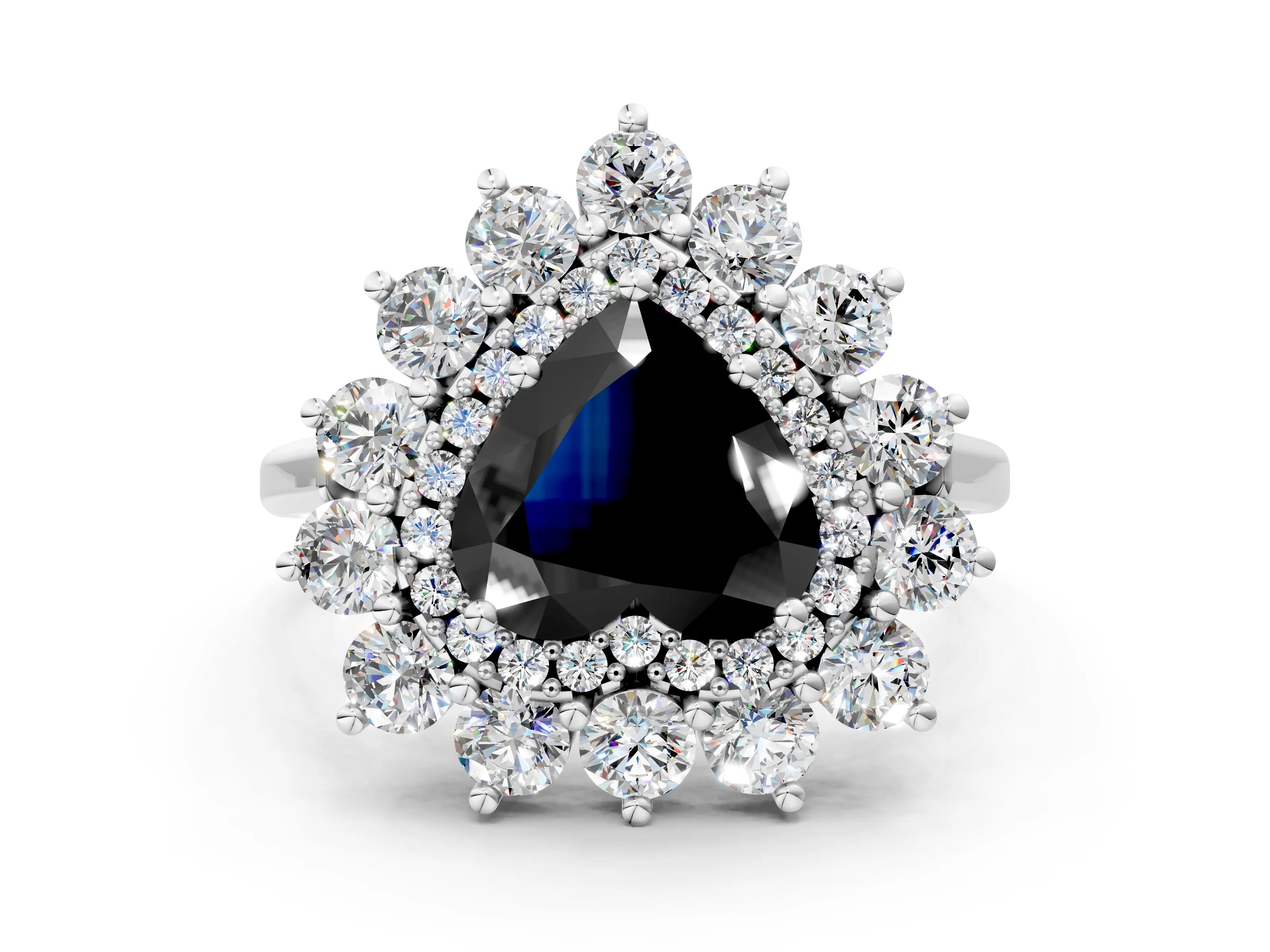 White gold Fancy Black Heart Cut Halo Cluster Diamond Ring with Pave Band and Four-Prong Setting_13